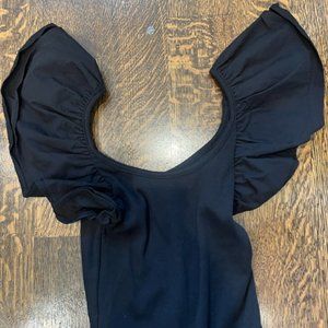 Nwt Zara Black Bodysuit With Ruffle Sleeve Usa Sm… - image 1